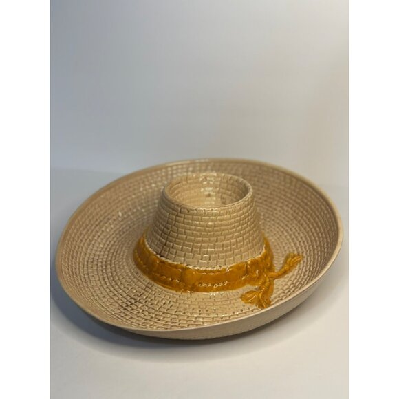 VINTAGE Western Pottery Ceramic Sombrero Hat Chips/Salsa Dish Decorative Party - Picture 2 of 8